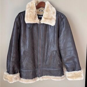 Vintage Y2K XOXO Leather Brown Bomber Aviator Flight Jacket Size M